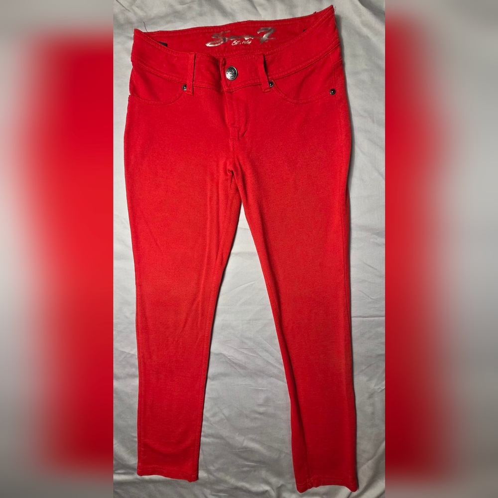 Seven7 Skinny Jeans Jeggings Red Pants Women's Size 4 Elastic Rayon Nylon